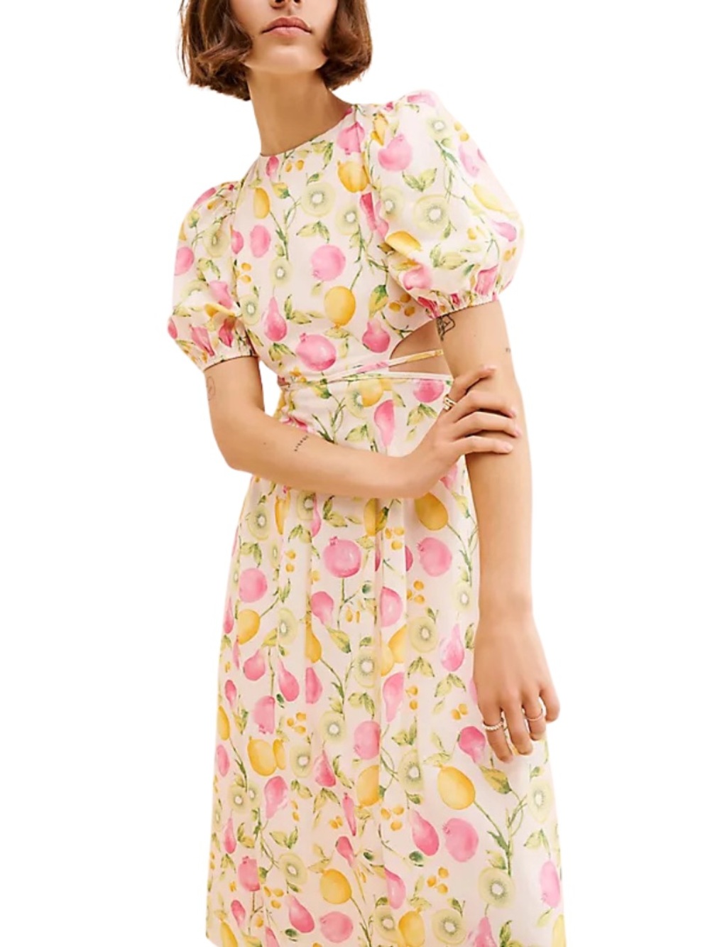 Anthropologie En Saison Ula Midi Dress in Fruits Multi print NWT